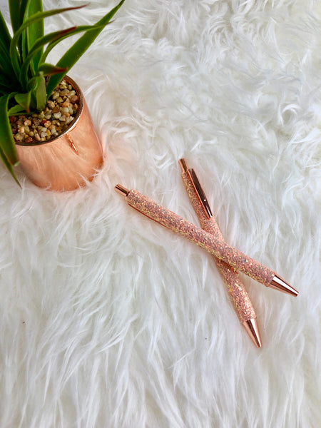 Luxury Glitter Coated Sparkly Rose Gold Ballpoint Pen
