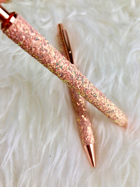 Luxury Glitter Coated Sparkly Rose Gold Ballpoint Pen