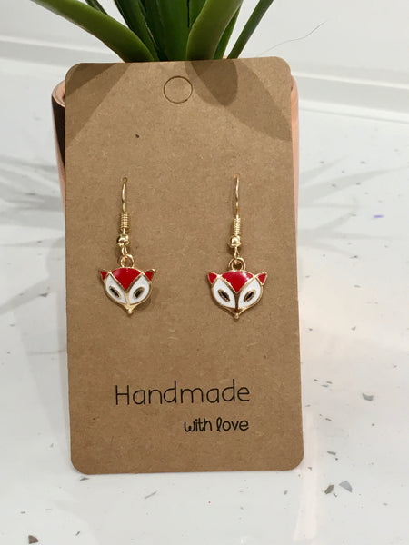 Cute Gold & Red Fox Hook/Dangly Earrings