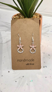 Pink Rhinestone Flower Dangly Earrings