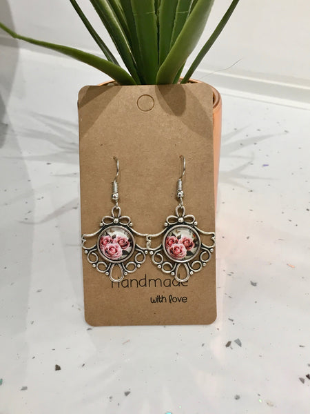 Roses Antique Silver Dangly Earrings