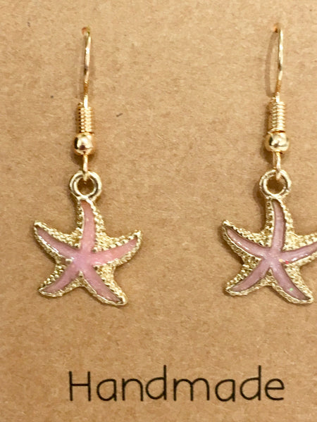 Pink & Gold Glitter Starfish Dangly Earrings