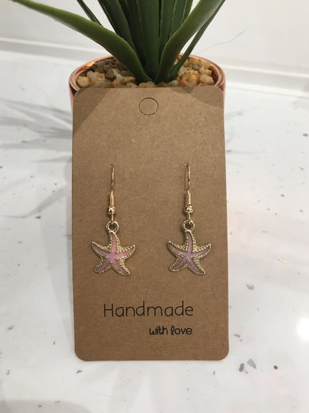 Pink & Gold Glitter Starfish Dangly Earrings