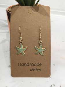 Green & Gold Glitter Starfish Dangly Earrings
