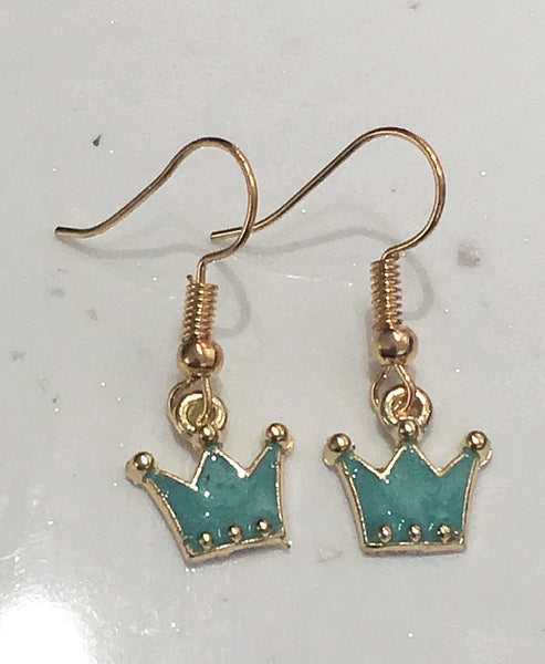 Green & Gold Glitter Crown Earrings