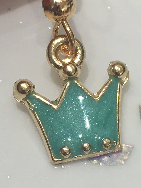 Green & Gold Glitter Crown Earrings