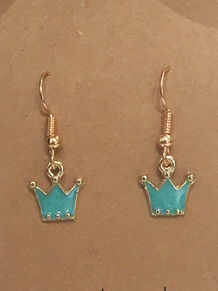 Green & Gold Glitter Crown Earrings