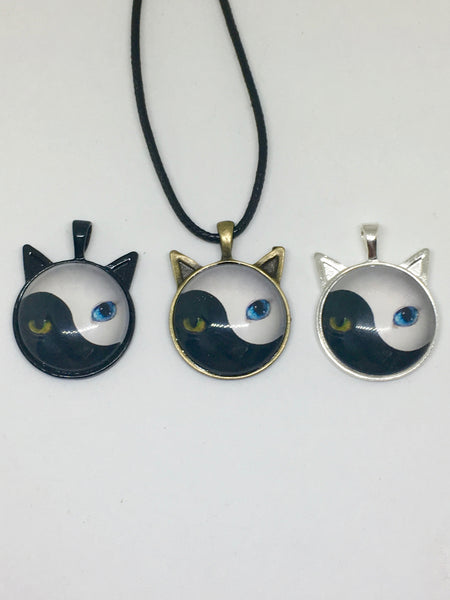 Black & White Cat Leather Rope Necklace