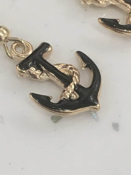 Black Anchor Dangly Earrings