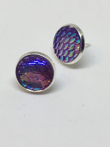 Purple Mermaid Scale Earrings