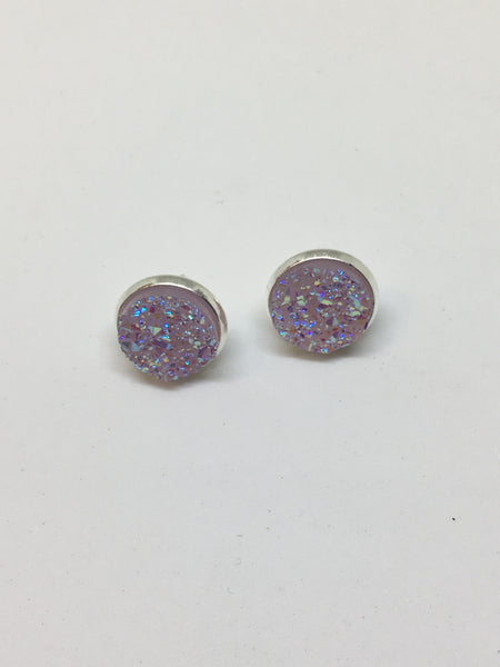 Lilac Druzy Stud Earrings