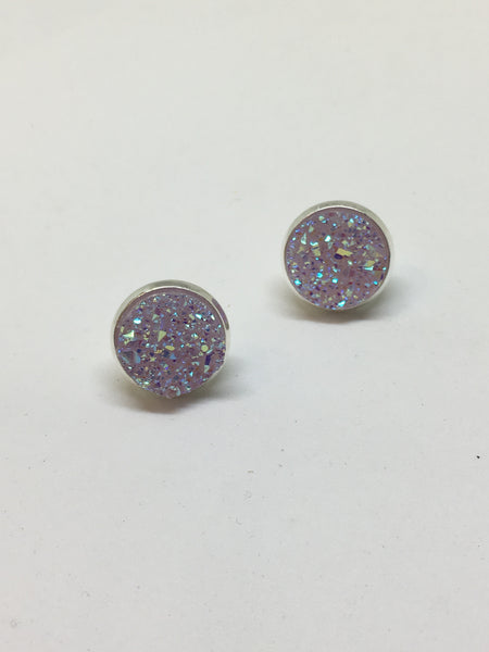Lilac Druzy Stud Earrings