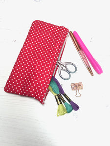 Red Polka Dot Pocket Pouch/ Pencil Case/ Storage