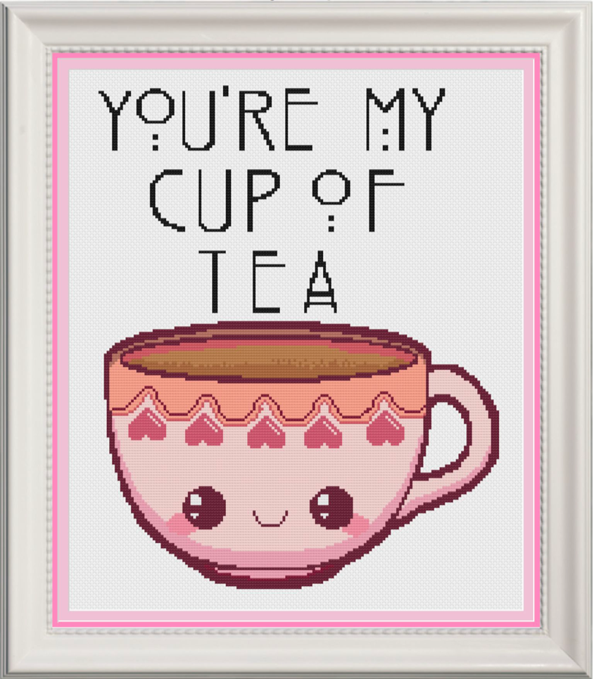 You're My Cup Of Tea Pink Counted Cross Stitch Chart
