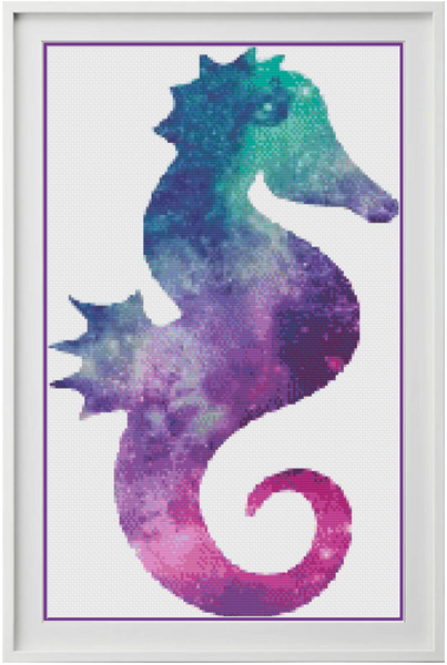 Galaxy Seahorse Counted Cross Stitch Chart