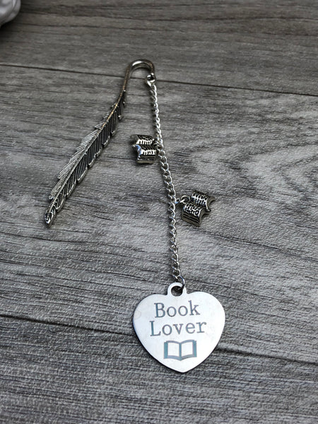 Book Lover Silver Dangle Feather Bookmark
