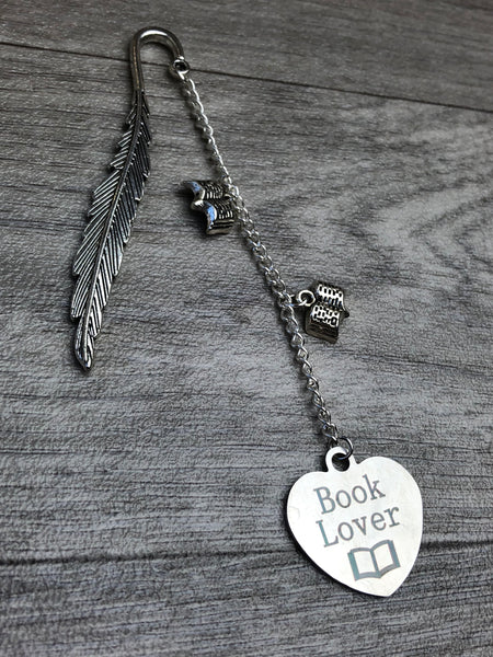 Book Lover Silver Dangle Feather Bookmark