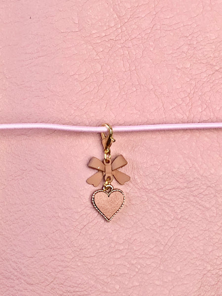 Pink Leather Heart & Matte Bow Planner Charm