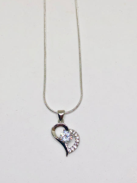 Heart Pendant Cubic Zirconia 925 Sterling Silver Necklace