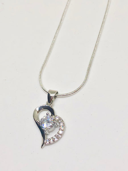 Heart Pendant Cubic Zirconia 925 Sterling Silver Necklace