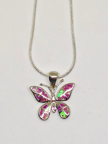 Pink Butterfly Fire Opal 925 Sterling Silver Necklace