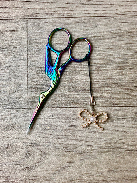 Pearl & Gold Bow Scissor Fob Charm for Embroidery