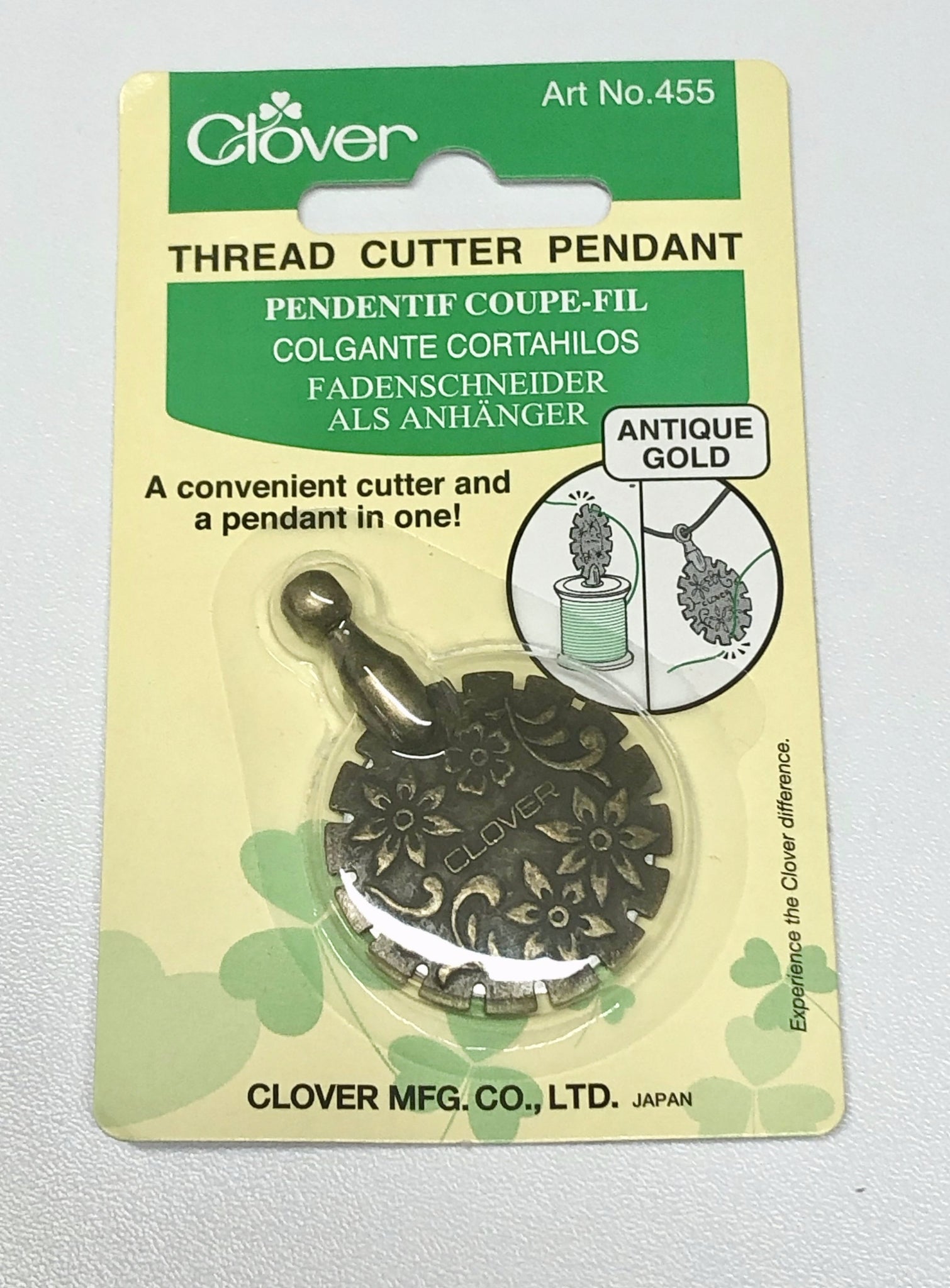 Clover Thread Cutter Pendant - Antique Gold