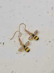 Bumble Bee Rhinestone Dangly Earrings