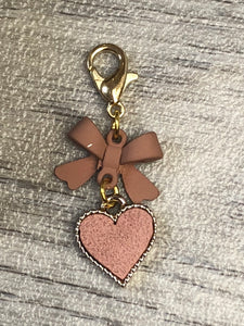 Pink Leather Heart & Matte Bow Planner Charm