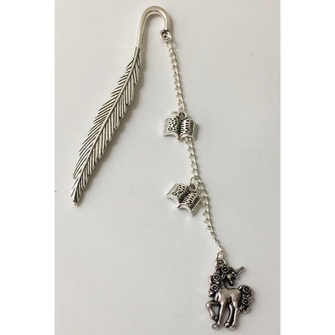 Antique Silver Feather and Unicorn Bookmark
